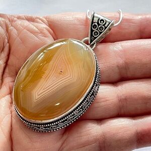 Agate Gemstone Carmel Brown Necklace Pendant Earth Tones